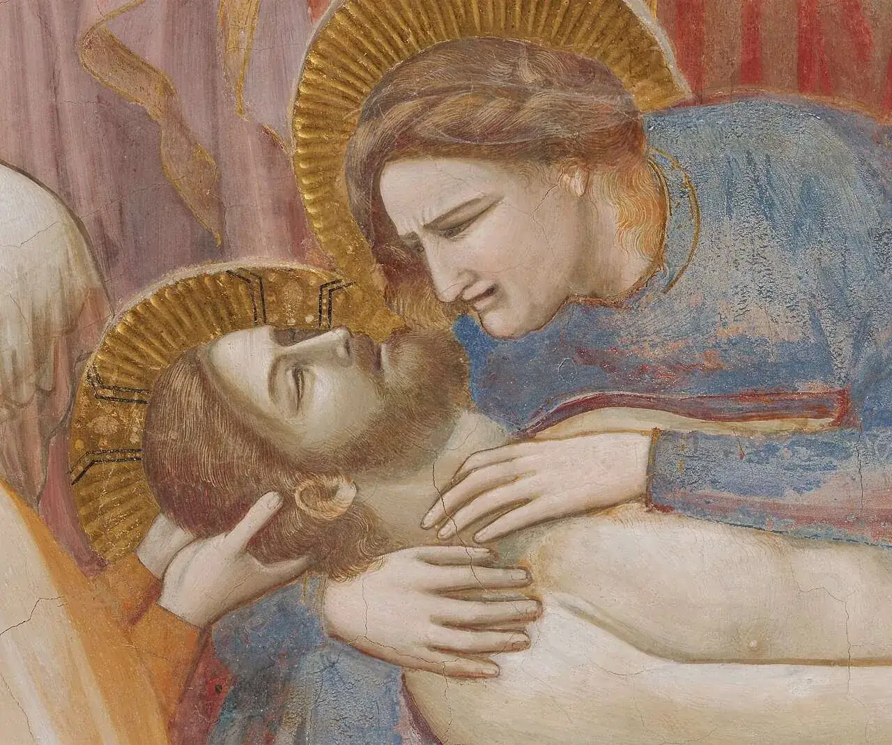 Die Beweinung Christi im Detail: Die Jungfrau hält das Gesicht ihres Sohnes